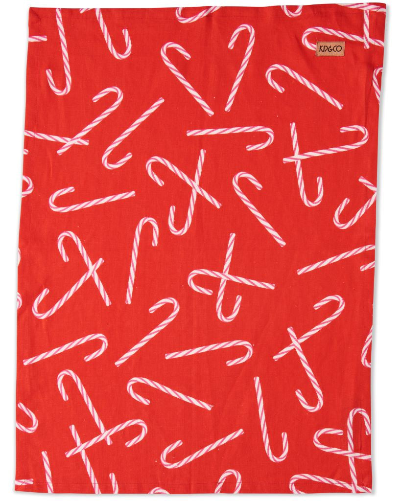Candy Cane Red LinenTea Towel