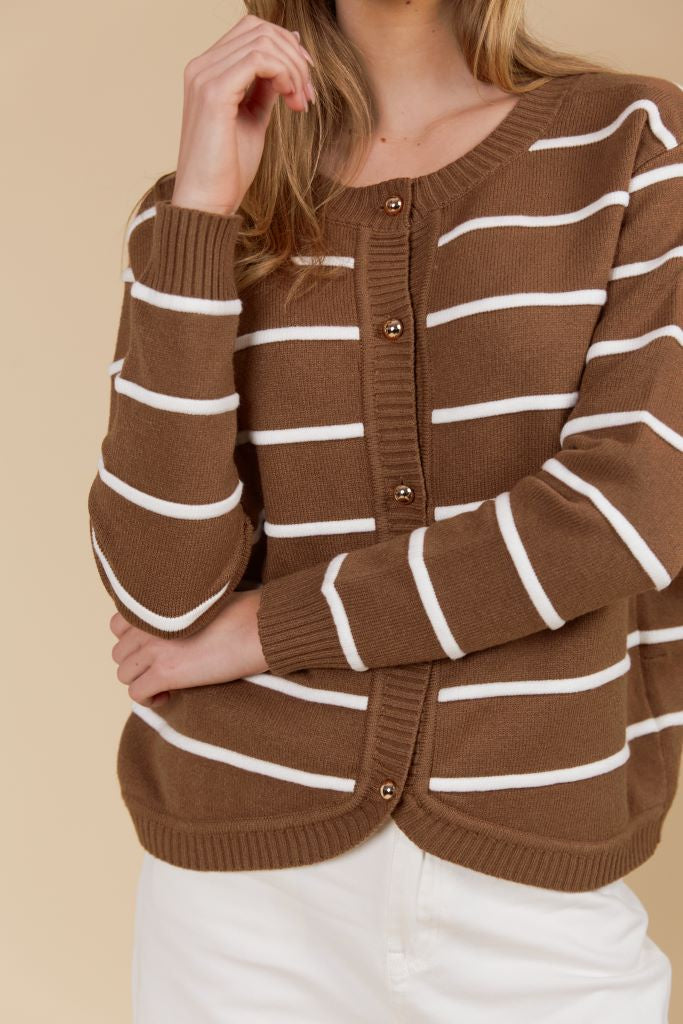 Juno Stripe Jumper/Cardigan Toffee
