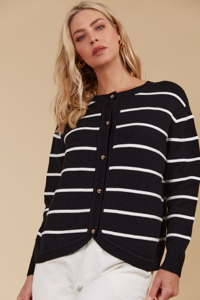 Juno Stripe Jumper/Cardigan Onyx