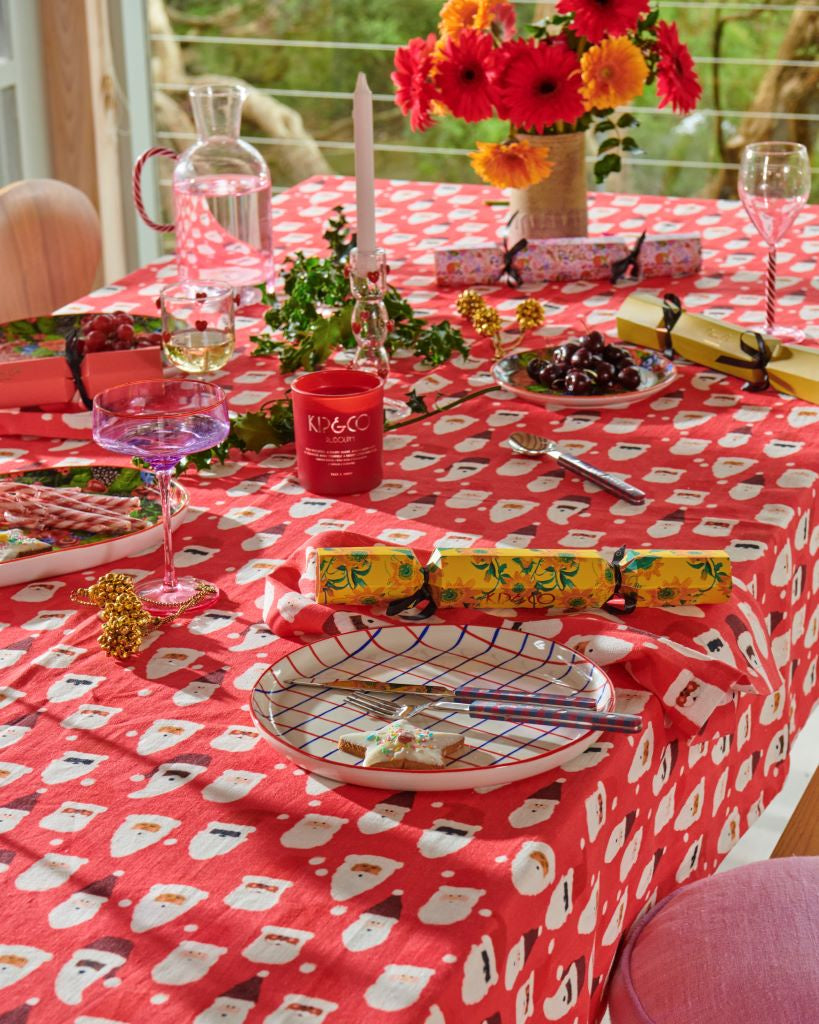 Ho Ho Ho Red Linen Tablecloth