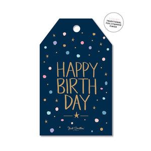 Navy Confetti Birthday Gift Tag